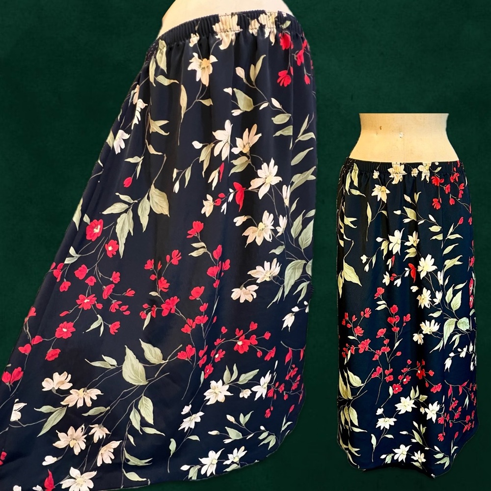 VINTAGE 80s 90s dark‎ moody floral botanical skirt long maxi elastic waist